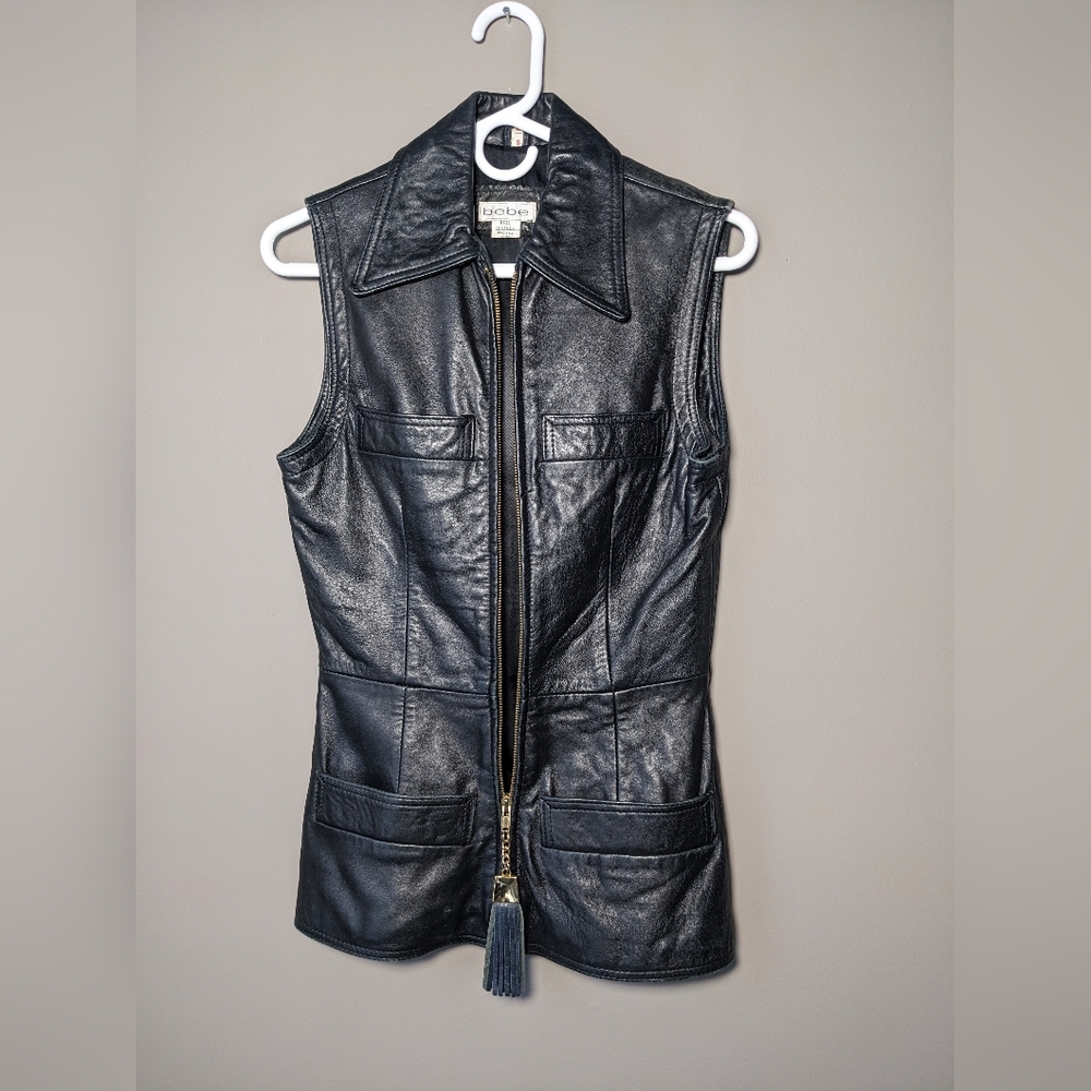 Bebe vintage 1990's Black Leather Vest fitted